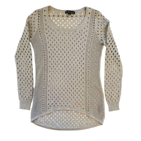 Rock & Republic Women’s Top Mesh Cutout Net Knit Metallic Silver Grey Size Small - Picture 2 of 11